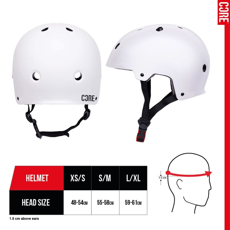 CORE Protection Action Sports Helmet Skate/BMX/Bike/MTB/Roller Derby/Scooter - White, XS/S