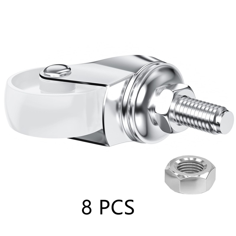 8 PCS Swivel Stem Casters,M8 White 30mm(1.25 inch) Castor Wheels