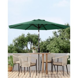 9FT Outdoor Patio Umbrella, Table Market Umbrella With Push Button Tilt and Crank, 8 Sturdy Ribs UV Protection Waterproof for Garden, Deck, Backyard, Pool, Dark Green