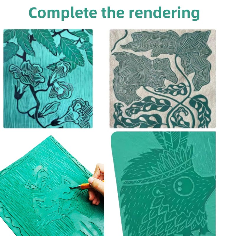 Set of 6 Soft Rubber Lino Printing Plates, Double-Sided, Easy-Carve