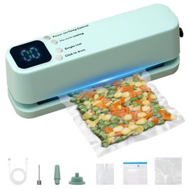 xoermioy 3 in 1 Mini Bag Vacuum Sealer with 15 Snack Bags，Cordless Rechargeable Sealer Digital Display Food Preservation Heat Sealer Machine for Dry/Moist Food Storage