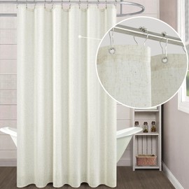 KOUFALL 80 Inch Long Shower Curtain,Natural Linen Waterproof Farmhouse Fabric Shower Curtains for Bathroom with Hooks Set,72 Wide by 80 in Length,Cream Beige