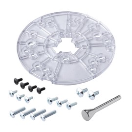 POWERTEC 6-5/8" Router Base Plate Ribbed Durable Clear w/Centering Pin, Mounting Screws and Multiple Pre Drilled Holes, Fits Porter Cable, Bosch, Craftsman, Dewalt, Hitachi, Makita, - 72315