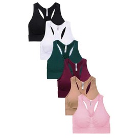 Sofra Women's 6 Pack of Seamless Padded Sports Bras-Midnight