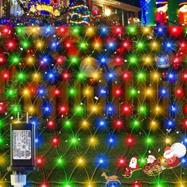 oopswow Garden Net String Lights, Outdoor Backyard Twinkle Decorative Fairy Lights 192LED 9.8X6.6ft 8 Modes Waterproof Bush Blanket Lights for Patio Tree Fence Wall Lawn Window Decor(Multicolor)