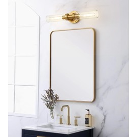 SANTOSTOCK Brushed Gold Bathroom Vanity Light Fixture, 2-Light Modern Wall Sconce Lighting W/Clear Glass, Brass Wall Mount Lamp for Mirror Hallway Kitchen Living Room, E26 T10 Bulbs(Excluded)