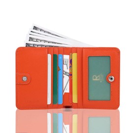 FT FUNTOR Small Wallet for Woman with Card Ladies Bifold Zipper Pocket RFID Blocking Leather Wallet Purse (Orange)