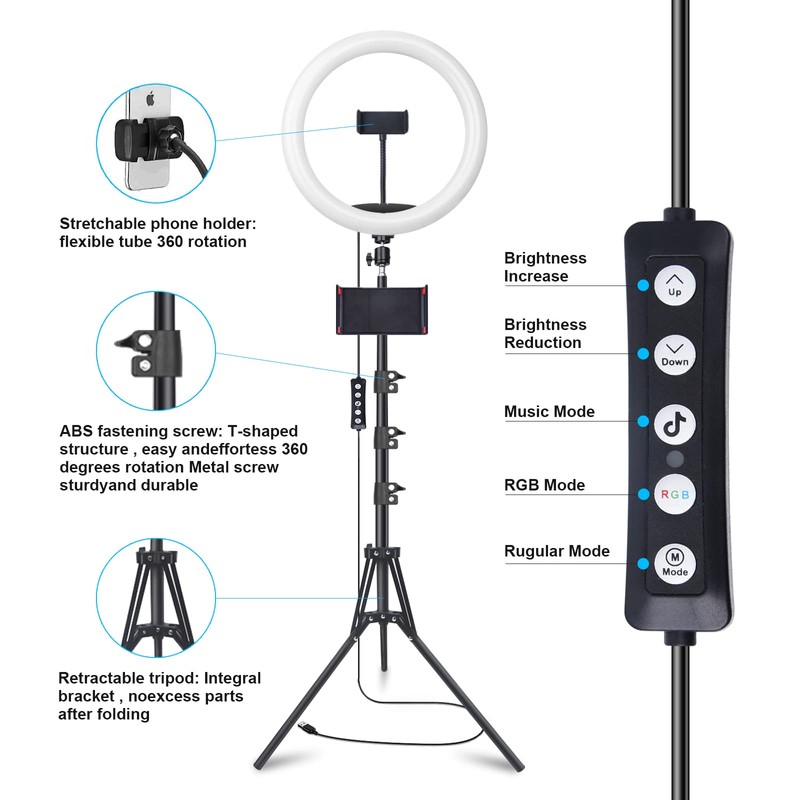 10" Selfie Ring Light with 73" Tripod Stand & 1