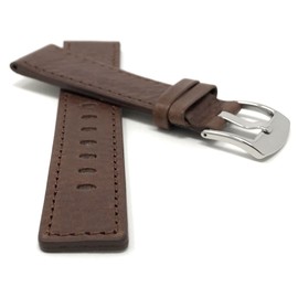 Bandini 28mm Mens Genuine Leather Watch Band Strap - Brown with White Stitch - Alligator Pattern - Square Edged