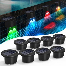 8 Pack Solar Pool Lights, Pool Lights for Above Ground Pools, Pool Lights Solar Powered with 5 Color Mode, Swimming Pool Accessories for Inground for Fence, Deck, Wall, Backyard Family Night Decor
