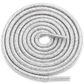 WEGOODZF Round Glitter Shoe Laces: Shiny Metallic Sparkle Silver Shoe Strings 47.2 inch - 2 Pair