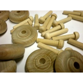 50 Wood Toy Wheels size  1-1/4 Inch Diameter AND 50  Axle Pegs