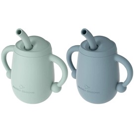 Cuddle Campus Pack of 2 Silicone Baby Training Cup, Shatterproof Toddler Sippy Cups with Straw, Open Cup for Baby, 6+ Months 4 Oz, Boothbay