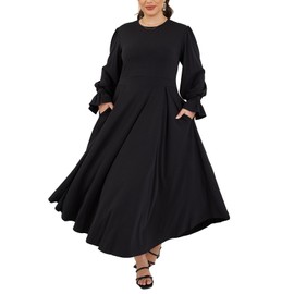 Baczoe Plus Size Outfits for Curvy Women 4X Long Lantern Sleeves Maxi Dress Vestidos Elegantes De Mujer Largos (Black, 4XL)