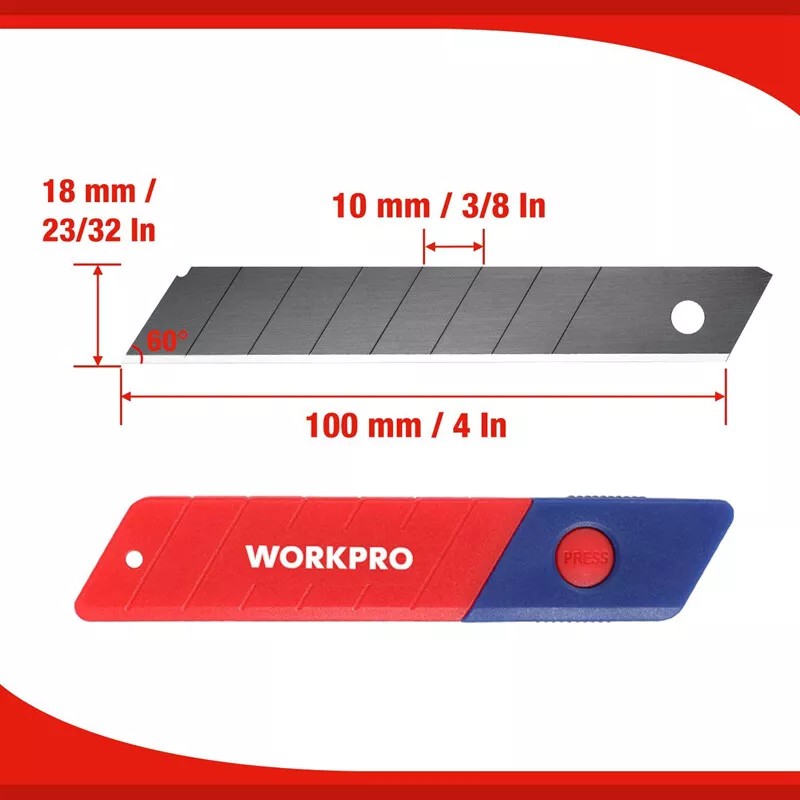 WORKPRO 100PC 18mm Snap-off Blades SK5 Steel Replacement Blade for