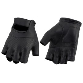 Milwaukee Leather MG7780 Women's Black Leather Perforated Fingerless Motorcycle Gloves - Gel Padded Palm Biker Gloves - Medium