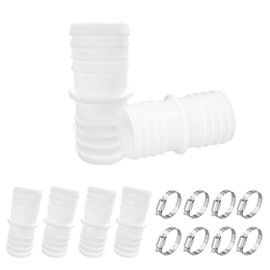KLINNA Set of 4 Hose Connectors, 32 mm to 32 mm Diameter Set, Plastic Double Hose Nozzle, Pool Hose Adapter with Stainless Steel Hose Clamps for Connection, Pool Hose Adapter