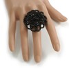 Avalaya 40mm Diameter/Black Glass Bead Daisy Flower Flex Ring/Size M