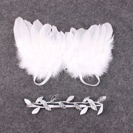 ZARSIO Bebé Ángel Alas de plumas conjunto con la hoja de plata diadema Fotografía Props Disfraz Infantil Accesorios para Fotos