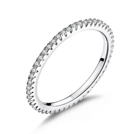 1.5MM Thin Band Eternity Rings Platinum Plated 925 Sterling Silver Cubic Zirconia Engagement Rings for Women Girls
