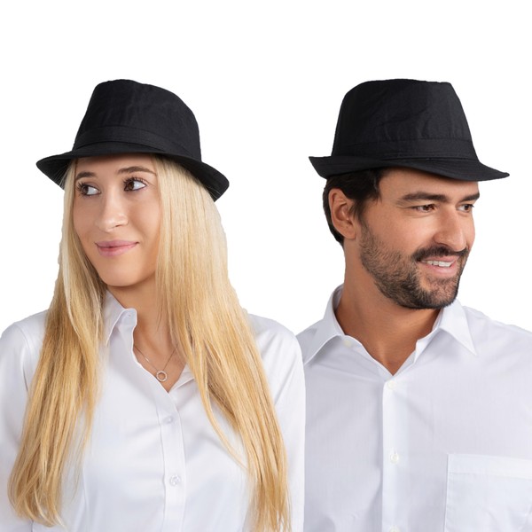 Dress Up America Fedora Hat - Black Fedora for Men and Women - Trilby Costume Hat for Adults - Available in Black and White