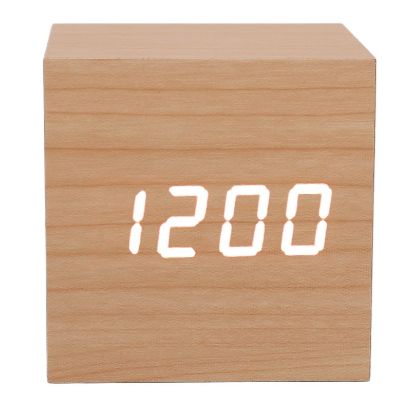 LED Wood Clock Multifunctional Large Display 3 Brightness Eye Protection