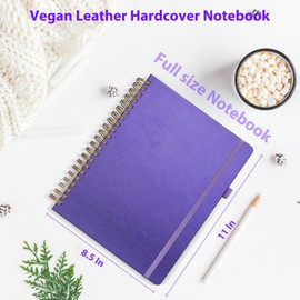 GuanQiao Spiral Notebook,8.5 x 11 College Ruled Notebooks for Work/Note Taking, Leather Hardcover Writing Journal for Women/Men,300 Pages A4 Lined Meeting Notebook for School Office,Purple