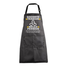 BNQL Retired Apron Funny Retirement Gifts for Women Men Goodbye Tension Hello Pension Retirement Cooking Kitchen Apron (GOODBYE TENSION HELLO PENSION apron)