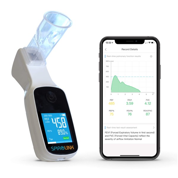 CMI Health SpiroLink - Smart Peak Flow Meter - Portable Pulmonary Function Test, Pocket Spirometer - Long Lifespan, Durable - for Asthma, COPD, Musicians, Smokers, Athletes, and More