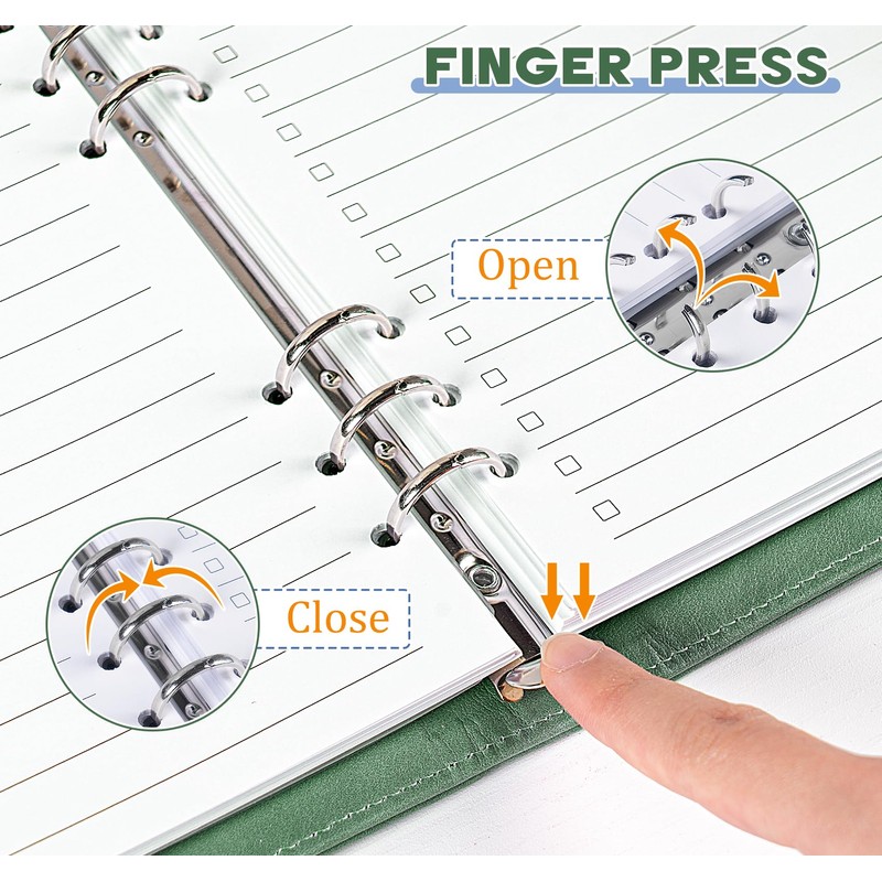 Ring Binder A5 Refillable, Agoer PU Leather Binder Notebook with