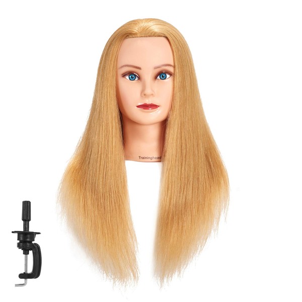 Traininghead 18-20'' Female Mannequin Head 100% Human Hair Hairdresser Training Practice Head Cosmetology Manikin Head Doll Head (20'')