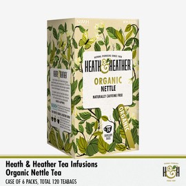 Heath & Heather Organic Nettle Teabags | Individually Wrapped Caffeine-Free Herbal Tea Infusions | 6 Packs of 20, Total 120 Tea Bags