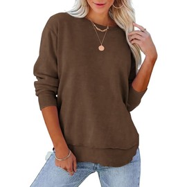 Pkabogbi Womens Crewneck Sweatshirts Fall Fashion Clothes Teen Girls Cute Preppy Outfits 2024 Coffee X-Large