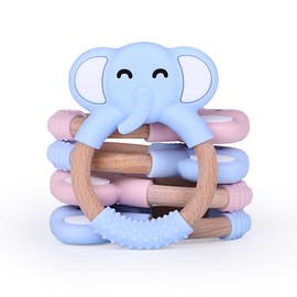 chummies | Dona de Elefante mordedera de silicon y madera de haya juguete bebe juguete bebe 0 6 12 18 meses (Azul)