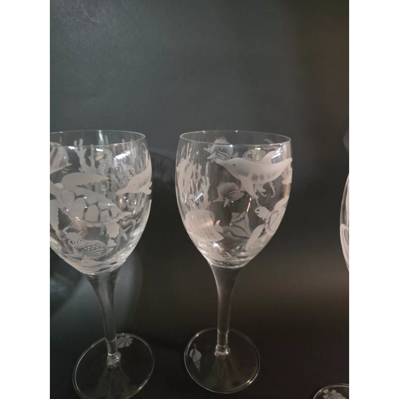IncisoArt Hand Etched Italian Crystal Goblet Sandblasted Wine Glass 11.5oz