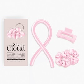 Silver Cloud Satin Heatless Curler Set Infused with Silver Ions – Effortless Curls, No Heat Required (Pink, Medium)