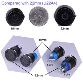 Ulincos Latching Push Button Switch U19C1 1NO1NC SPDT ON/Off Black Metal Shell with Green LED Suitable for 19mm 3/4" Mounting Hole (Green)