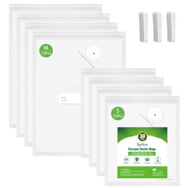 Syntus Vacuum Sealer Bags for Food, 30 Pcs Small Size 8" x 10" and Medium Size 10" x 13.8" Food Storage Bags for Sous Vide Cooking Microwave Heating, Air Valve Zipper Bags & Zip Clips