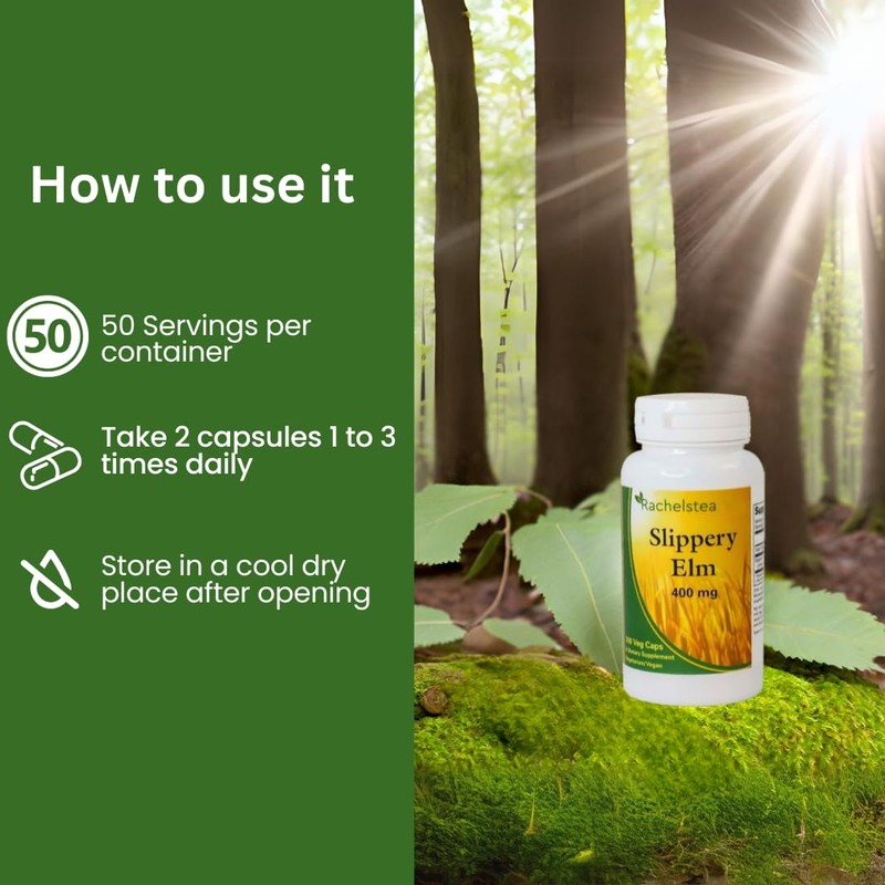 Slippery Elm: 400 Mg, 100 Capsules GI Coat Rachel's Tea