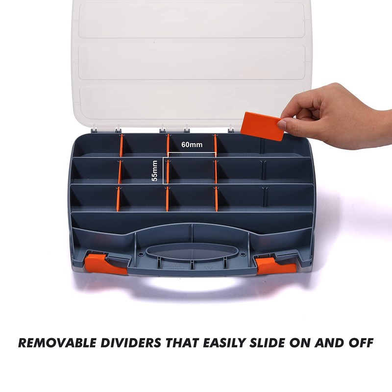 CASOMAN 12-inch Double-Side Hardware Box Storage with 15 Compartments Each