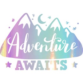 NBFU Adventure Awaits Quotes Mountain Moon And Stars (Holographic Opal Purple) (Set Of 2) Premium Waterproof Vinyl Decal Stickers For Laptop Phone Car Window Bumper Mug Tuber Cup Door Wall Decoration