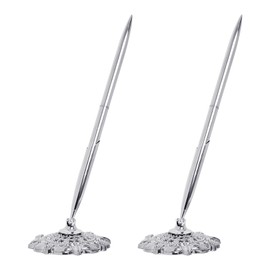 Bcxfbxd 2 Pcs Silver Metal Pen Stand Holder Set - Ballpoint Pens for Business, Guest, Wedding, Gifts