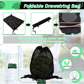 STAY GENT Drawstring Net Bag for Basketball, Football, Volleyball, Foldable Portable Bag with Removable Hook, Sports Gym Yoga Ball Equipment Bag for Boys Girls Children, black