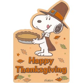 American Greetings Pilgrim Snoopy Holding Pumpkin Pie Die Cut Thanksgiving Card