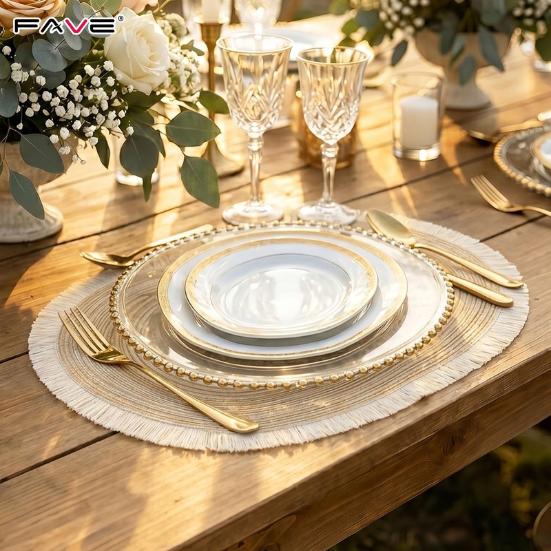 FAVE Boho Oval Woven Placemats Set of 6, Washable Table