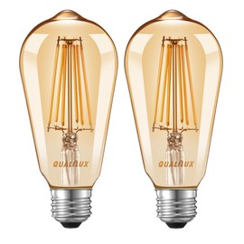 Dusk to Dawn Edison Light Bulbs ST19, Vintage Amber Glass, 2300K Amber Warm, 6.5W=60W, Non-Dimmable Auto On/Off Light Sensing LED Filament Bulb Outdoor, 700LM, E26, 2-Pack, HQ-H027