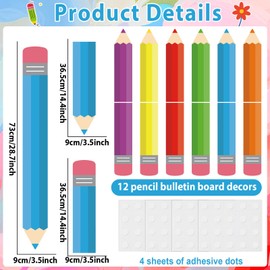 12 Pcs Colorful Pencil Door Window Bulletin Board Decorations Back to School Classroom Decoration Pencil Paper Cutouts Window Decals for First Day of School Party Classroom Chalkboard Glass Wall Decor