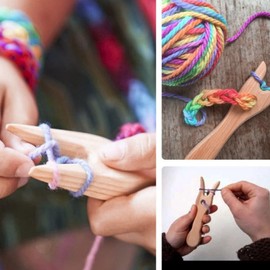 Jwthee Knitting Fork, 2PCS Wooden Knitting Fork Big Eye Needle Set Lucet Fork Wooden Knitting Tools DIY Weaving Tools for Bracelet Necklace Braided Tools