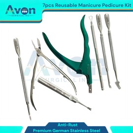 Professional Manicure & Pedicure Set - 7-Piece German Stainless Steel Nail Tools - Cuticle Pushers, Nippers, & Clippers for At-Home & Salon Use