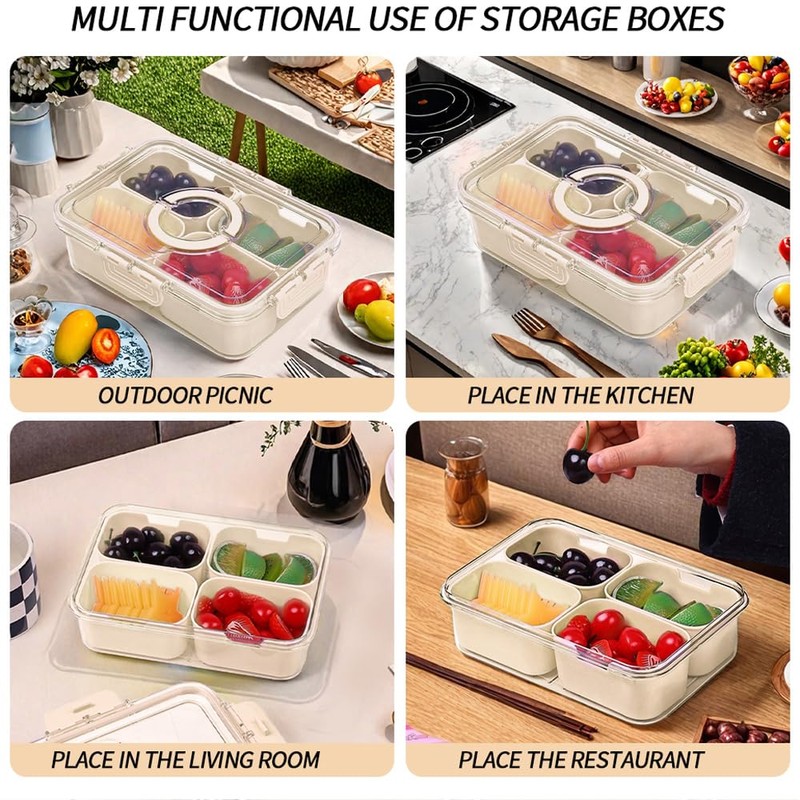 Small Snackle Box Container with Lid, 4 Compartment Travel Snack